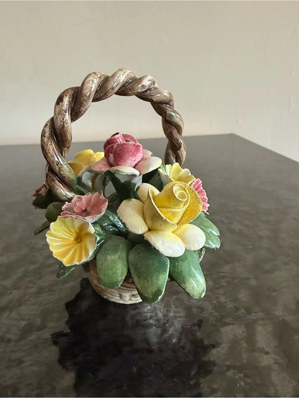 Vintage Nuova Capodimonte  handled Flower Basket , handcrafted in Italy